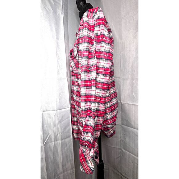 Matchstick Flannel Shirt Women’s L Plaid Red White 100% Cotton Classic Roll Tabs - Picture 4 of 16